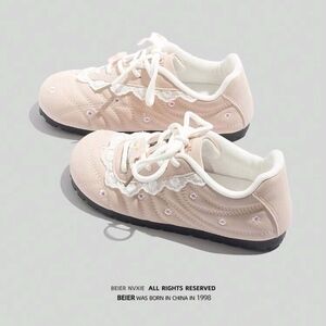 Womens Pink Lace Sneakers